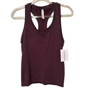 Athleta Ribbed Racerback Tank Burgundy Shimmer Athletic Top NWT Size Small
